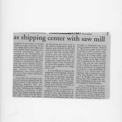 'Lost Village of Singapore' began as shipping center with saw mill, Larry Wagenaar, no date or publisher: part 2 of 2