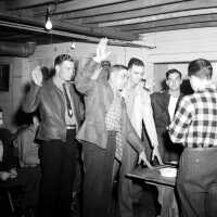          https://sdhistoricalsociety.org/Newsletter/2011/oct11/oct11_newsletter.htm; Photo of returning vets (World War II) in 1946, organizing the Jones-Woodall Post 6134 of the Veterans of Foreign Wars, in the lower level of the River Guild building on Blue Star Highway, now the Button Gallery. Individuals include Gene Lundgren, Jack Campbell, Buster Purchase, Vic Culver, Sonny Alexander, Bob Stafford (Commander), and Ev Bekken.
   