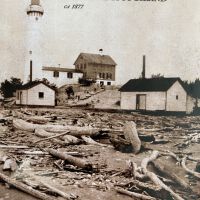          Back cover of the book shows the lighthouse on South Manitou Island ca 1877 where Aaron Sheridan served as lighthouse keeper until his tragic death in 1878
   