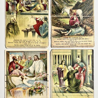          Four David C. Cook Bible Lesson Picture Cards, front
   