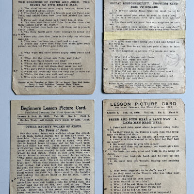Four David C. Cook Bible Lesson Picture Cards, front