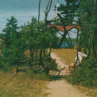          Ox-Bow Arbor with yoke in the meadow; S15811 Michigan Card Co., Grand Rapids
   