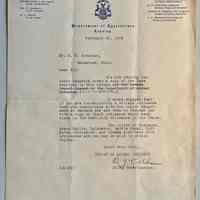          D. 22 Feb. 1922 letter from Michigan Department of Agriculture, Bureau of Animal Husbandry to H.C. Simonson, Saugatuck Village Clerk, about milk ordinances.
   