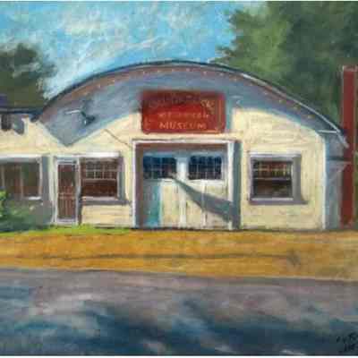 A painting of the pavilion with the sign in place