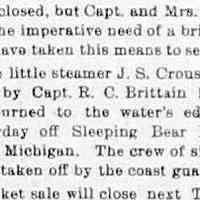          cr1919112701Crouse-BltbyRCBRittain.jpg; Steamer J.S. Crouse built by R.C. Brittain burned
   