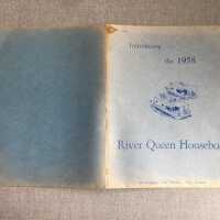          Sales folder introducing 1958 River Queen Houseboat, cover; Blue ink on blue textured-paper
   