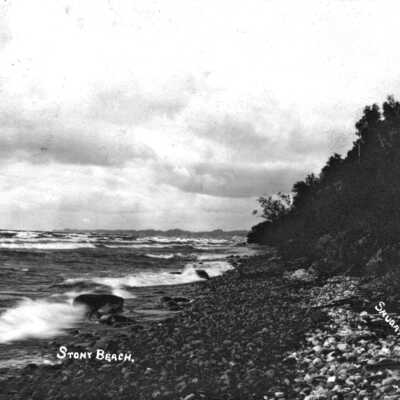 ca 1905 Postcard shows a stony beach at that time.: Douglas_beach_1909_postcard