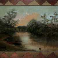          Painting of a river on back side
   