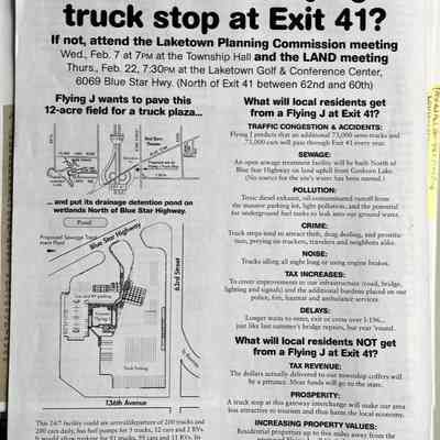 Front of a flyer distributed in the Commerical Record to inform the community of the proposed development