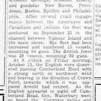          cr1923062201RevWarRelics.jpg; Captain Hungerford gives Revolutionary War cannon ball and ammunition to C.E. Bird followed by details of the sinking of General Benedict Arnold's flag ship the Royal Savage in Lake Champlain.
   