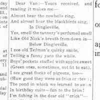          cr1923081708OldenDingleville.jpg; Olden Dingleville: Mentions Wallin's Tannery, origin of name, George P. Heath gristmill, George Dunn sash and door factpru. Swimming hole, Van Wallin and F.W. Greiner poem
   