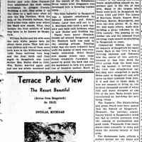          cr1948062211FirstWhiteSettler.jpg; Origin story of Saugatuck as understood in 1948 that mentions 1821 General Cass treaty with Pottawattomie, Ottawa and Chippewa Indians, arrival of William G. Butler family, Edward Johonnett, Robert Crosby, S.A. Morrison and his tannery and bark mill, incorporation, ship building, the 1939 Pioneer river boat, commercial fishing, rise of resorting and Jackson Park Yacht Club.
   