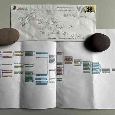 Mather family tree mailed to Chris Yoder in 2006 from Stanley F. Mather of St. Joseph, MI.: Mather family envelope in archive family files.