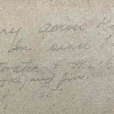 back of the board: Chain Ferry across the Kalamazoo River / Pokagon Inn since burned / Edwin H. Atwater + milk delivery — John (whiteface) and Jim / about 19?5