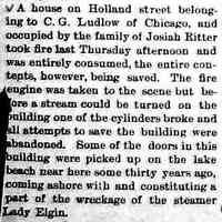          cr1895020101LudlowHouseOnHollandStreetBurns.jpg; C.G. Ludlow, Josiah Ritter, Lady Elgin
   