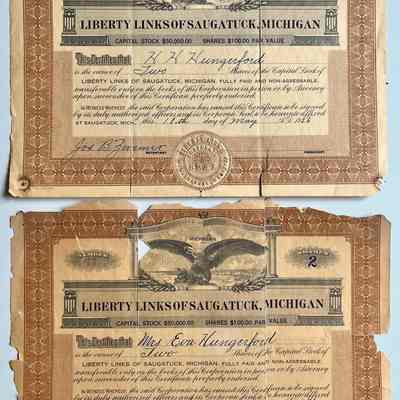 Liberty Links (Clearbrook Golf) Stock Certificates