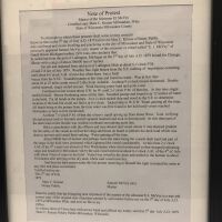          Framed Note of Protest
Text follows:
Note of Protest
Master of the Schooner EJ McVey
Certified copy Marc C. Krause Milwaukee, Wisc.
State of Wisconsin Milwaukee County
To all people to whom these presents shall come or may concern;
Know ye that on the 5' day of July A.D. 1879 before me Max C. Krause a Notary Public
duly confirmed and sworn dwelling and practicing in the city of Milwaukee and State of Wisconsin
personally appeared Samuel McVey (sic), master of the schooner or vessel called 