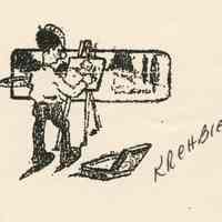          During a 1900 visit Albert Krehbiel included in a letter to his sister this likeness of himself sketching in Saugatuck
   