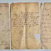          H. 1897 invoice for J. Sanders work done in December
G. 1898 invoice for keeping light in fire engine
F. 1897 list of Village yardage account - C. Billings, M. Van Leenwen, W. Bruner, J. Palzer, J. Barney, B. Smalley, Daggett, A Schuman, J. Lewis
   