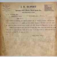          F. March 4, 1922 note from J.R. Rupert of South Bend, Indiana to H.C. Simonson  about purchasing receipt books.
   