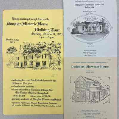 1991 poster for the Douglas Historic Home Walking Tour and programs for the 1993 (?) and 1994 “Designers’ Showcase House” to benefit the renovation of Dutcher Lodge.