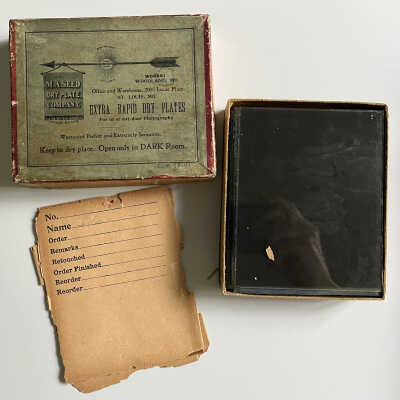 M.A. Seed Dry Plate Company box and the exposed and processed negatives.
