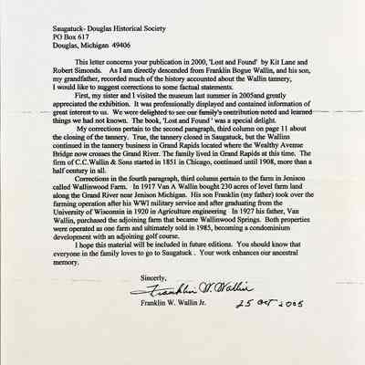 Letter, Franklin Wallin