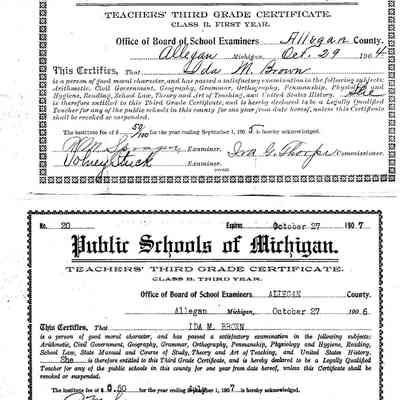 Ida M. Brown 3rd Grade Teaching Certificate
