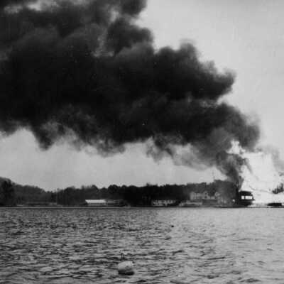 Pavilion burns across lake