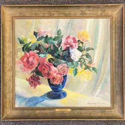Mixed Roses, Blue Vase