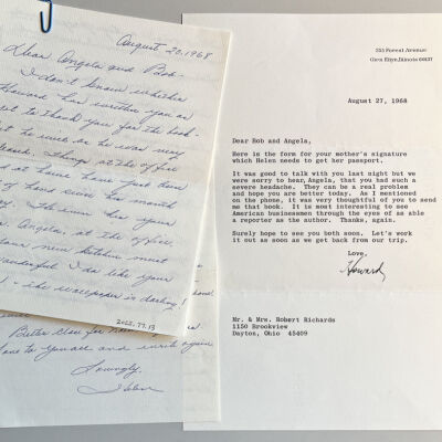 20 Aug 1968 Letter to Angela and Bob from Helen. 
27Aug 1968 Letter to Angela and Bob from Howard. See 2022.77.02.