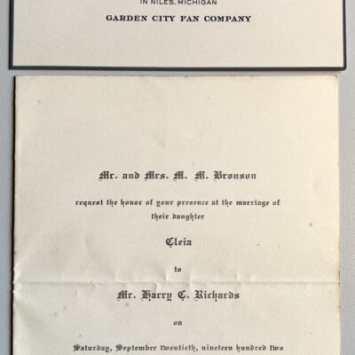 Death notice card for Harry C. Richards, Sr., 1939
Wedding invitation for Cleia, September 1902.