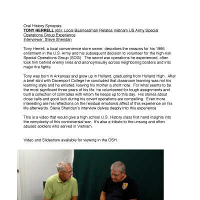 Tony Herrell, Vietnam Veteran in Special Ops