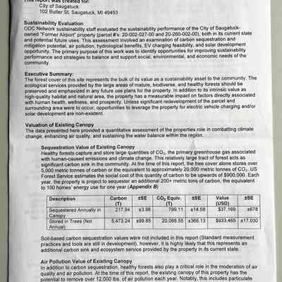 Executive Summary:
The forest cover of this site represents the bulk of its value as a sustainability asset to the community. The ecological services provided by the large areas of mature, biodiverse, and healthy forests should be preserved and emphasized in any future use plans for the property. In addition to its intrinsic value as high-quality habitat and natural area, the property has a measurable impact on factors directly associated with human health, wellness, and prosperity. Unless significant redevelopment of the parcel and surrounding area were to occur, opportunities to leverage the property for electric vehicle charging and/or solar development are non-existent.