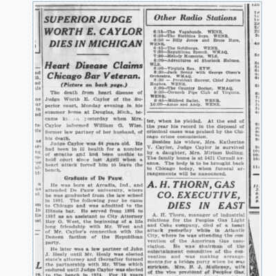 Clipping from Chicago Tribune Chicago, Illinois 12 Oct 1932, Wed