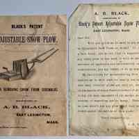          H. and I. Brochure and form letter about Black's Patent Adjustable Snow Plow for removing snow from sidewalks.
   