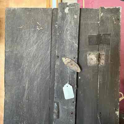 Door with leather hinge