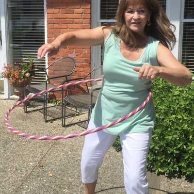 Vistor Audrey Kercinik taking a hula-hoop for a spin