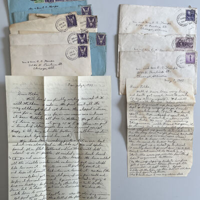 Letters and postcards written by Edwin Kamps when he worked at the Camp in 1942 (5 items) and 1943 (10 items). Mailed to his parents Mr. & Mrs. E. C. Kamps, at 3540 N. Paulina St., Chicago, Illinois.