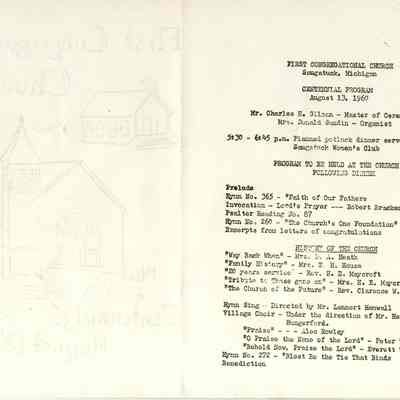 Diaz0182-CongChurchCentennial-2.jpg 815KB: August 13, 1960, Mr. Charles H. Gilmen - Master of Ceremonies
Mrs. Donald Sundin - Organist, Robert Brackenridge, Jr.
Mrs. Doc Heath, Mrs. E.H. House, Rev. H.E. Maycroft, Rev. Clarence W. Hanscom, Mr. Lennert Hemwall, Mr. Henry Hungerford, Alec Rowley, Peter Tschaikowsi, Everett Titcomb