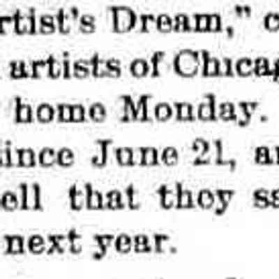 cr1898091601CampArtistsDream-4ArtistsToReturnNextYear.jpg: Camp "Artist's Dream," composed of four young artists of Chicago, broke up and left for home Monday. They have been here since June 21, and like the place so well that they say they will come again next year.