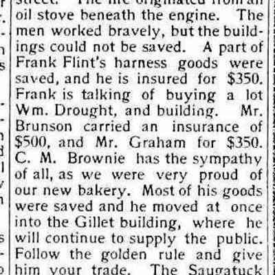 cr1902020705DouglasBuildingBurns.jpg: Brunson and Graham building, Frank Flint's harness goods, William Drought, C.M. Brownie,