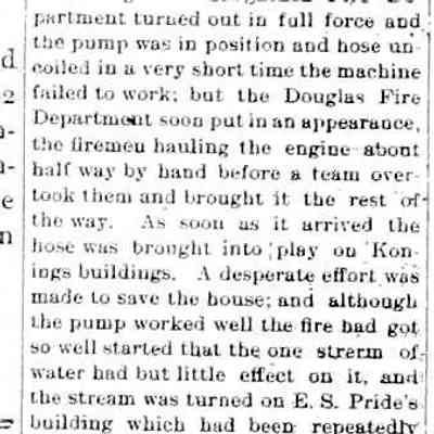 cr1903112701SaugatuckBusinessesDestroyedByFire-1.jpg: Nies and Koning Hardware, D.L. Barber & Co., Mrs. William P. Hancock, E.S. Pride, A.C. Zwemer, Mrs. Pond, George H. Shriver, John Schaberg, John Koning,