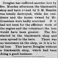          cr1904072205HamlinBlacksmithShopDouglasBurns.jpg; S.M. Hamlin, Mr. Greenlees
   