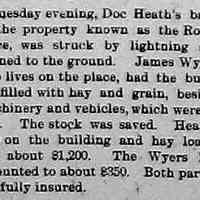          cr1904081904DocHeathBarnBurnsToGround.jpg; Doc Heath's barn, the Roach place, James Wyers,
   