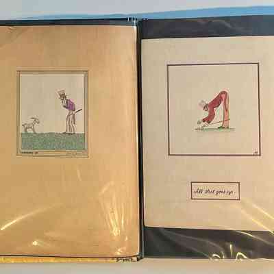 Pockets 2 and 3: Two more reproduction-rights reserved William Simmon's golfer prints or ink drawings titled "Horning In" and "All that goes up"