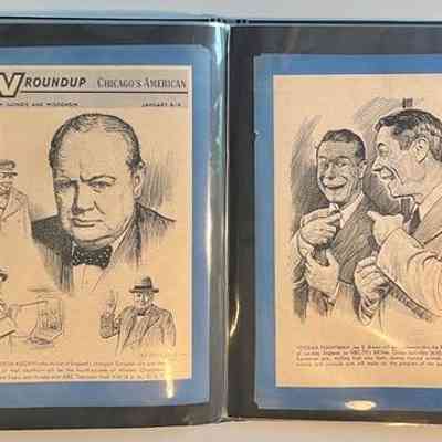 Pockets 20 and 21: Left: TV Roundup covers with Steinberg illustration of Winston Churchill
Right: TV Roundup pages with Steinberg illustration of Jos. E. Brown