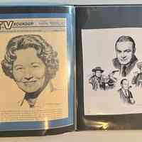          Pockets 28 and 29; Left: TV Roundup covers with Steinberg illustration of Virginia Gale
Right: Steinberg illustrations of Bob Hope. [compare drawing at 2025.35.01]
   