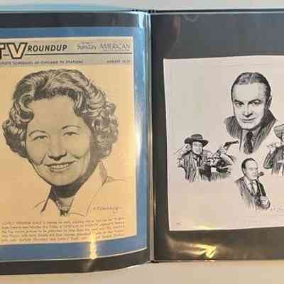 Pockets 28 and 29: Left: TV Roundup covers with Steinberg illustration of Virginia Gale
Right: Steinberg illustrations of Bob Hope. [compare drawing at 2025.35.01]