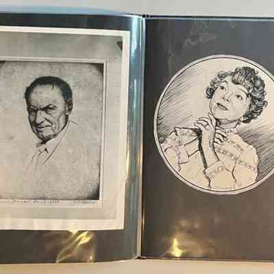 Pockets 30 and 31: Left: Steinberg illustration of Clarence Darrow, Dec. 13, 1952
Right: Steinberg illustration of woman, possibly Helen Hayes